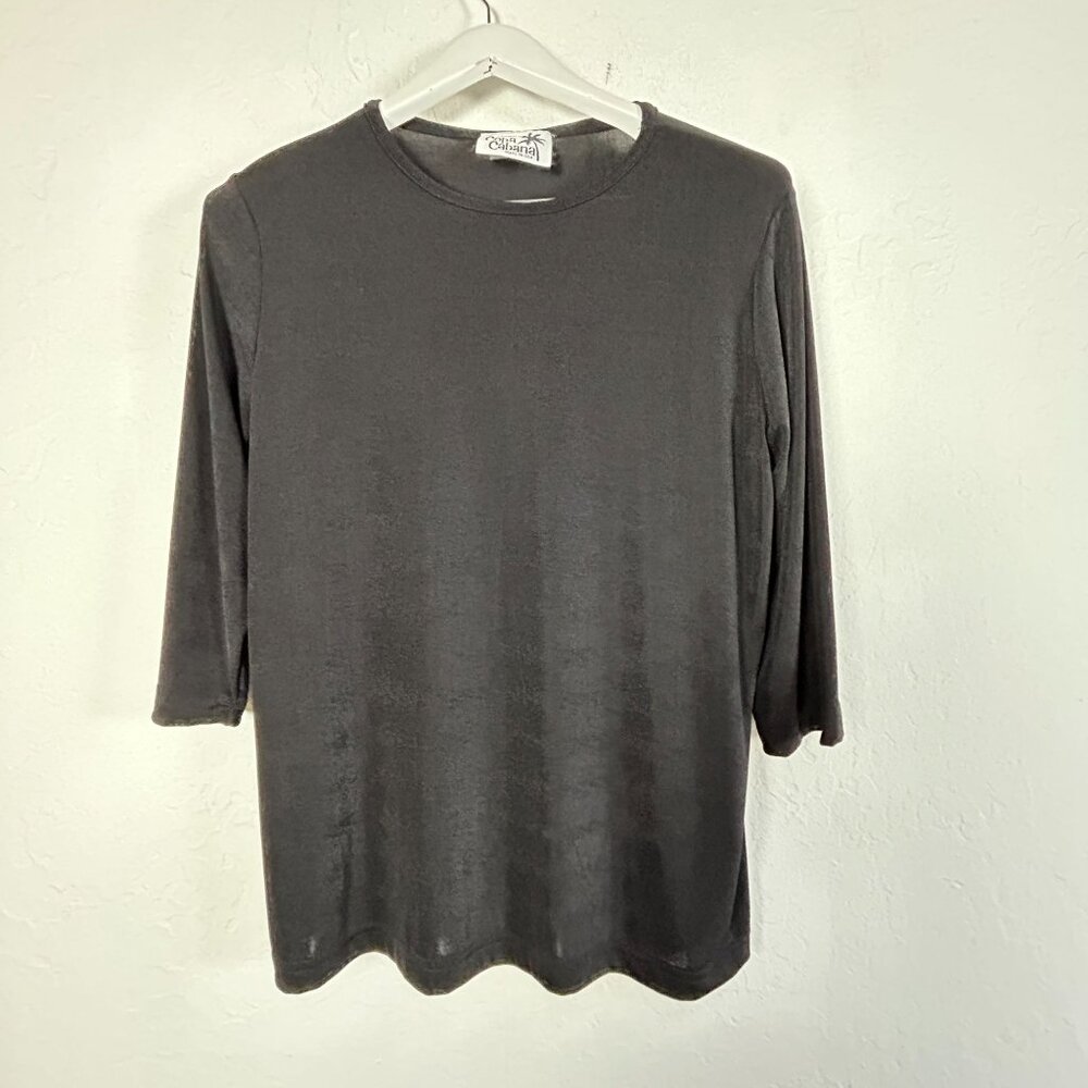 Original Copa Cabana Womens Black 3/4 Sleeve Top Shirt Medium Stretch Casual